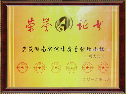 湖南省優(yōu)秀質(zhì)量管理小組證書 湖南省優(yōu)秀質(zhì)量管理小組證書